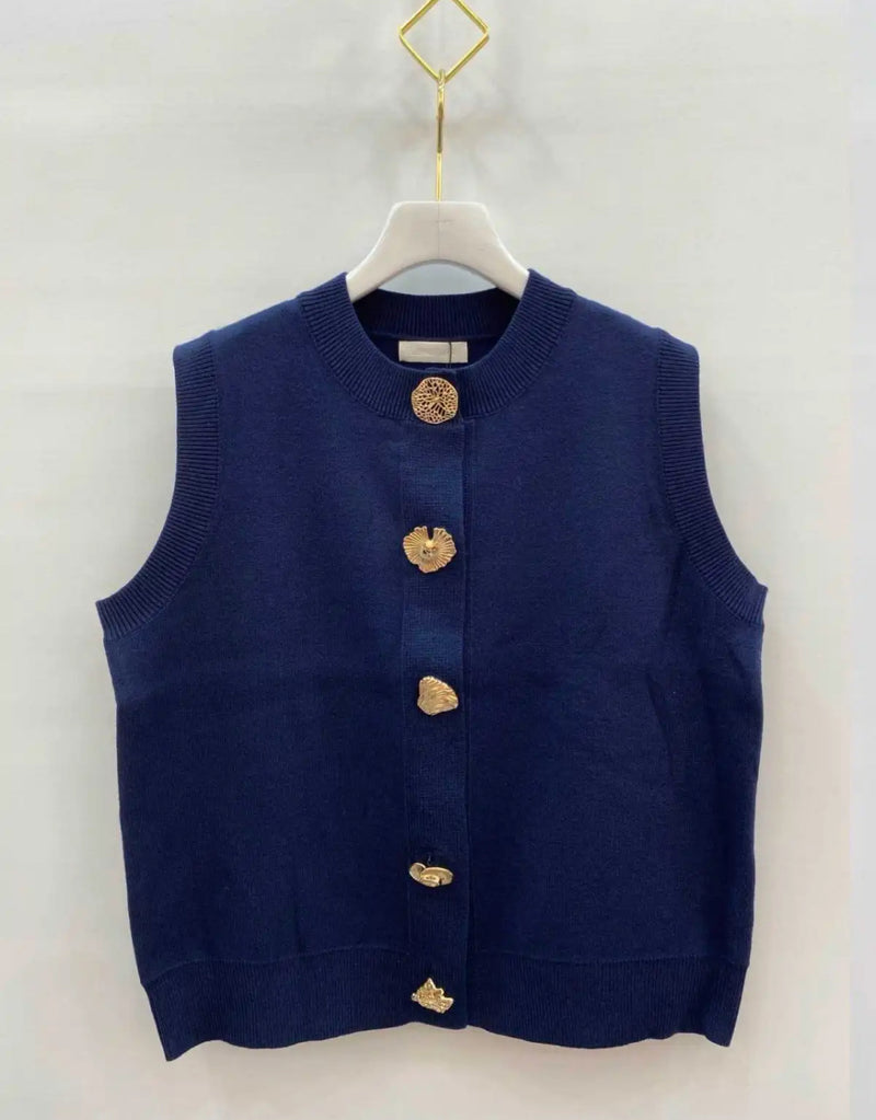 Madison - Blue Gold Button Knit Waist