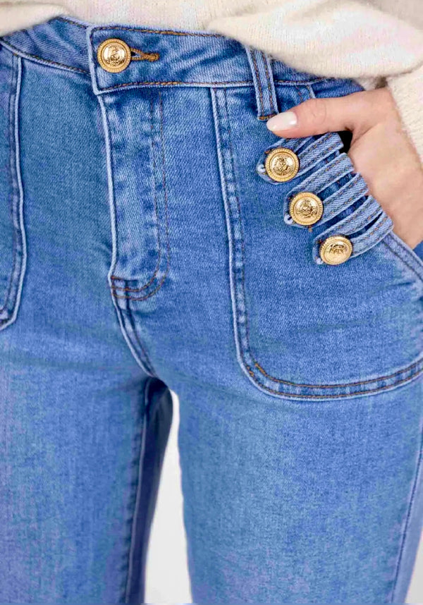 Tess- Blue Button Pocket Denims