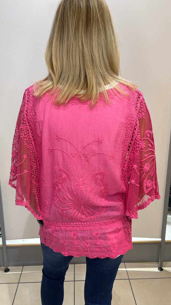 Renee - Cerise Embroidery Detail Top