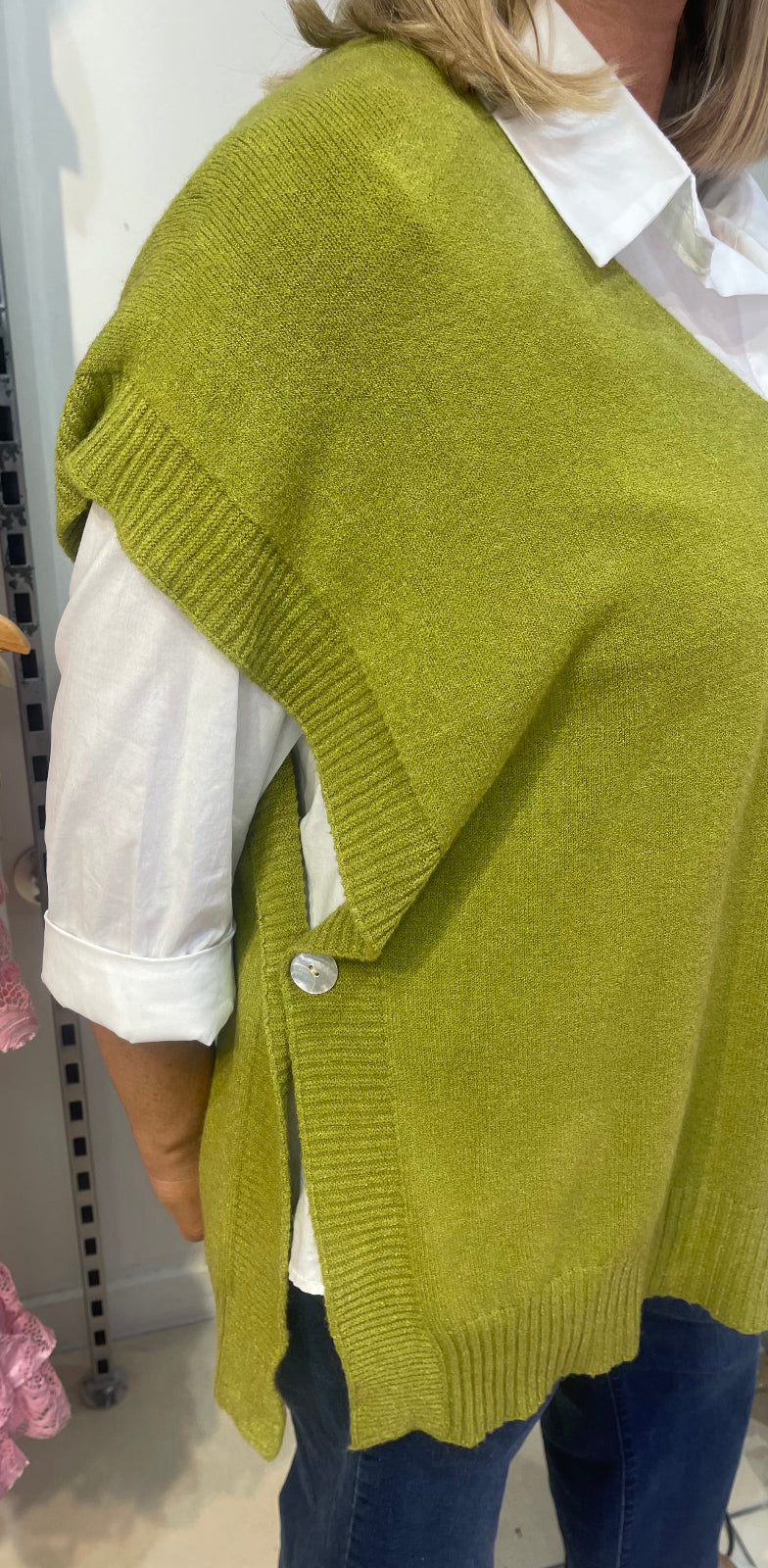 Toni -  Lime Soft Button Knit Tank