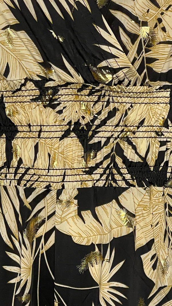 Jane - Black/Stone Gold leaf Print Jumpsuit
