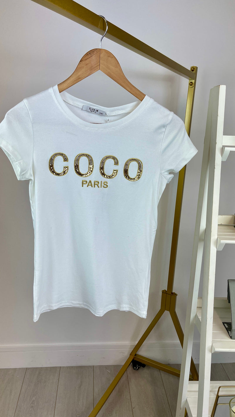 Gwen -  White Coco Paris Gold Logo Tee