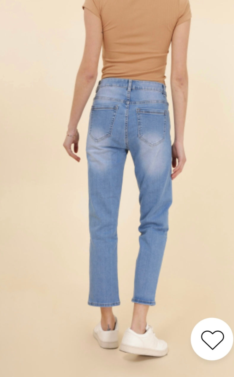 Tina - Blue Denim Stretch Straight Leg Jeans