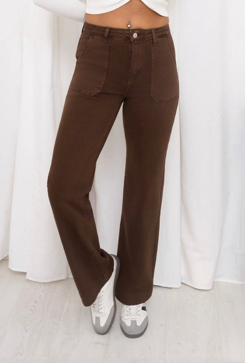 Logan - Brown Square Pocket Stretch Denims