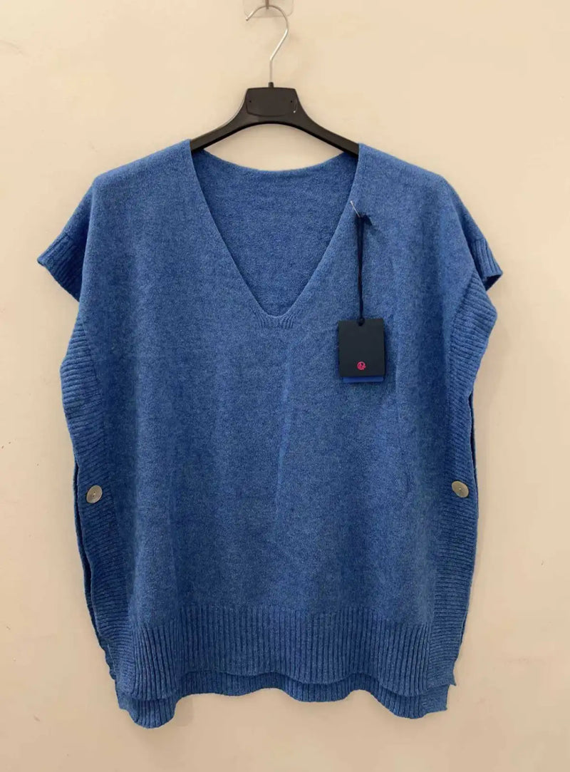 Toni - Denim Blue Soft Button Knit Tank