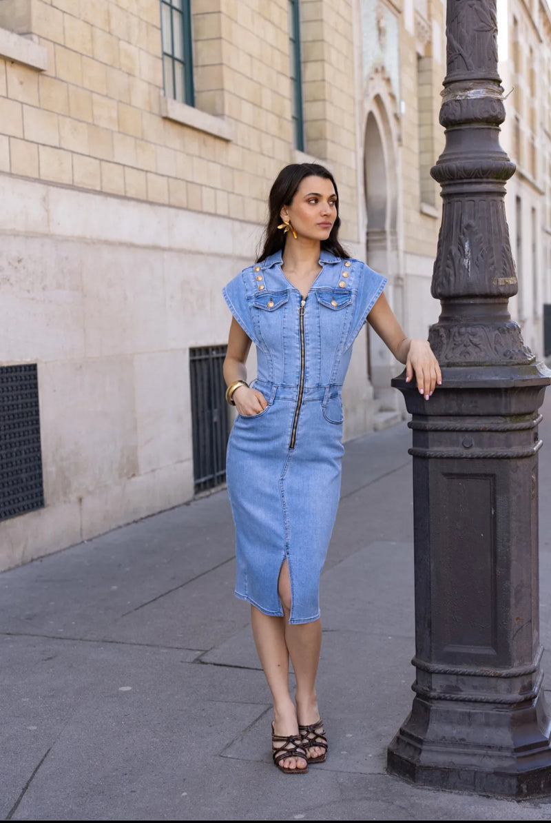 Logan - Midi Denim Zip Dress