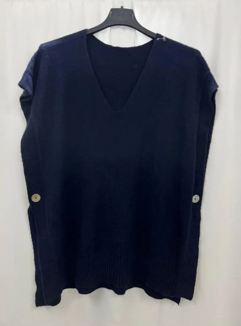 Toni - Navy Soft Button Knit Tank