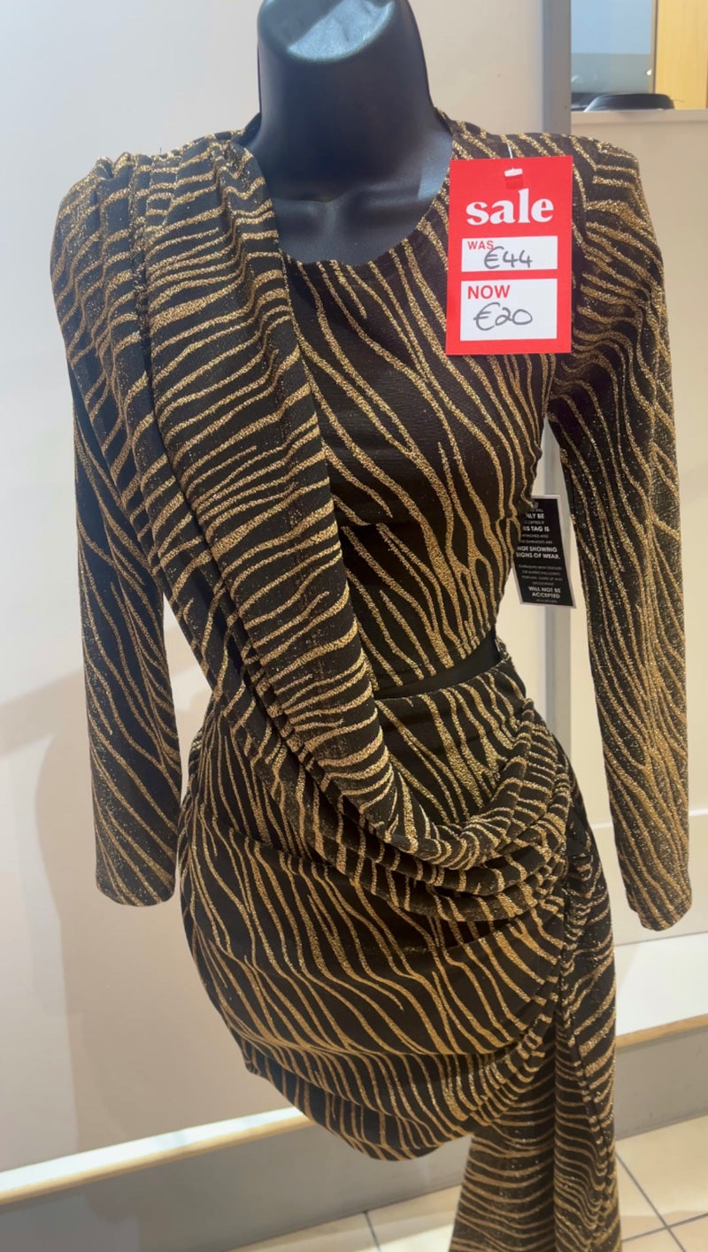 Nena - Black/Gold Shimmer Print Cut Out Drape Dress