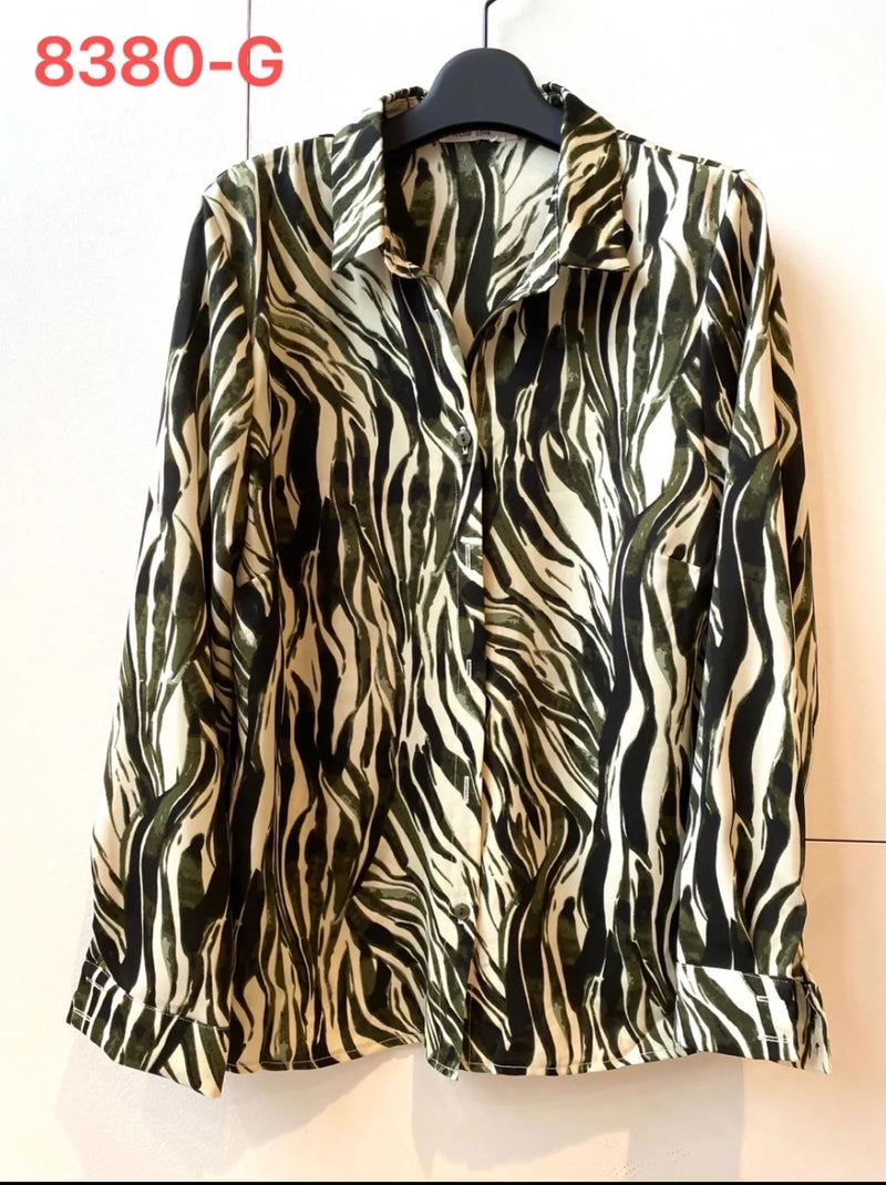 Zoe - Green/Cream Print Top