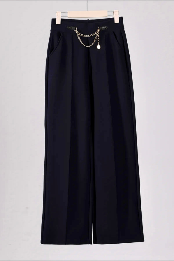 Tina -pre order dis 3 Sept Navy Chain Stretch Seam Trousers