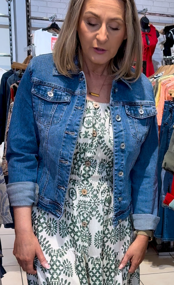 Evie -  Mid Denim Stretch Denim Jacket