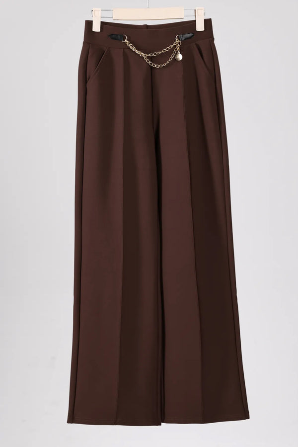 Tina -Brown Chain Stretch Seam Trousers
