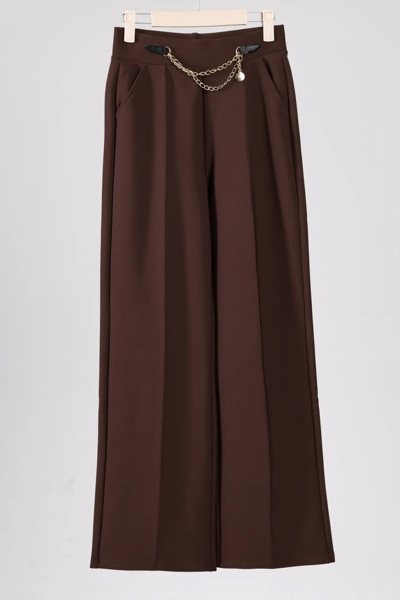 Tina -Brown Chain Stretch Seam Trousers