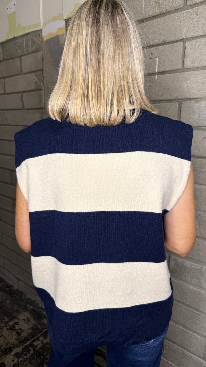 Chelsea - Navy/Beige Stripe Zip knit
