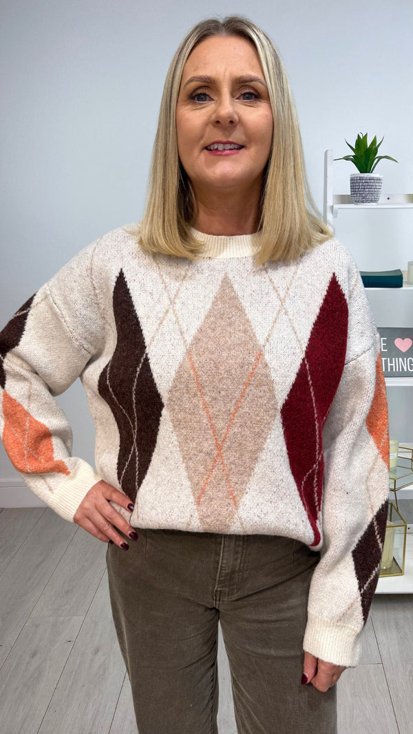 Jessie - Beige Diamond Multi colour Knit