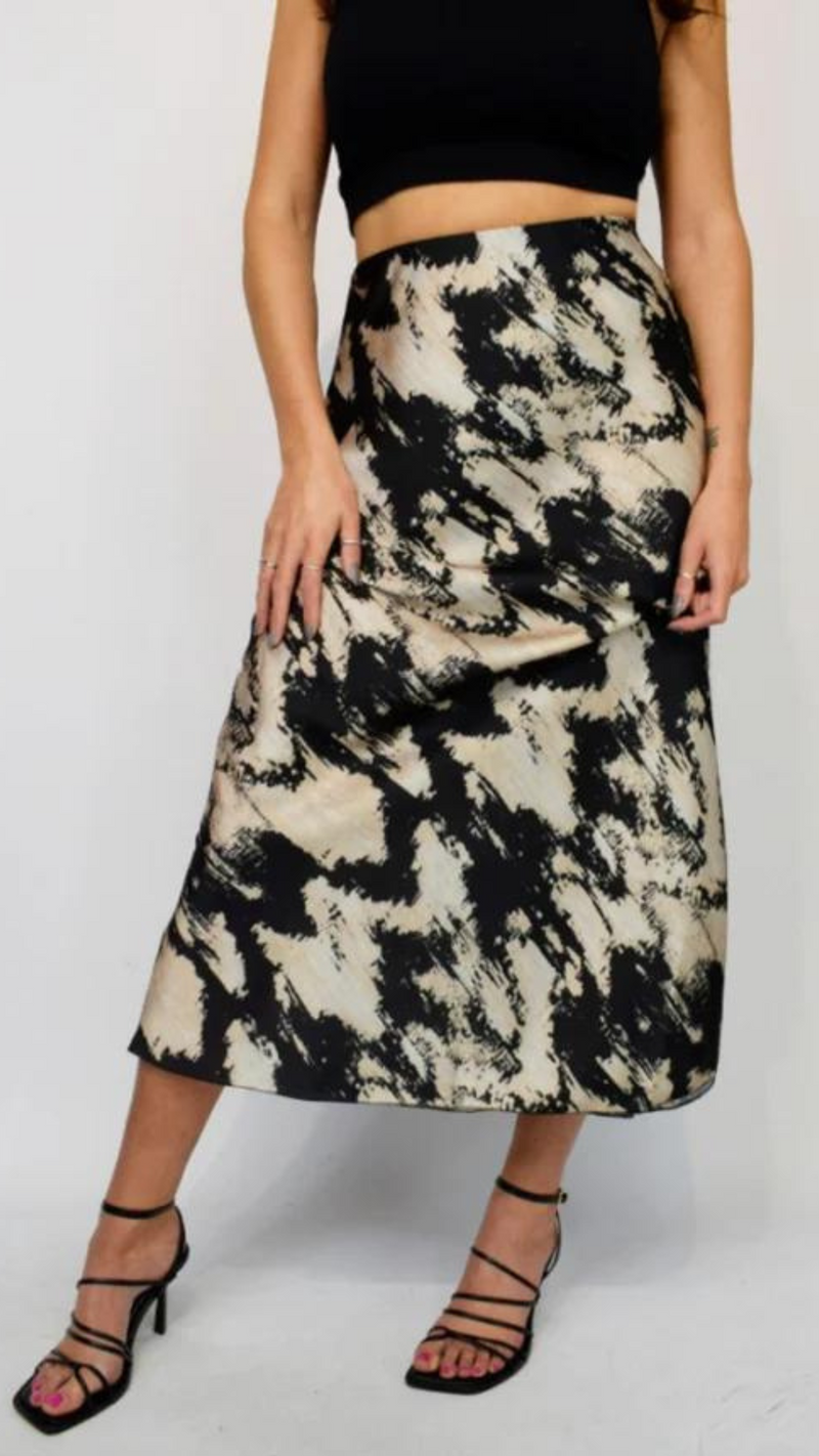 Rory - Black/Beige Splash Print Skirt