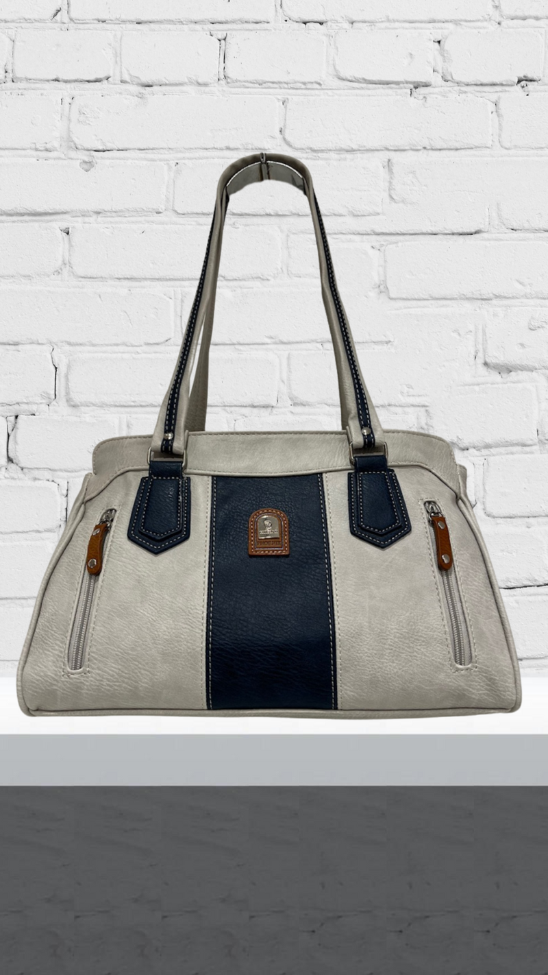 Steff - Stone/Navy Double Zip Bag