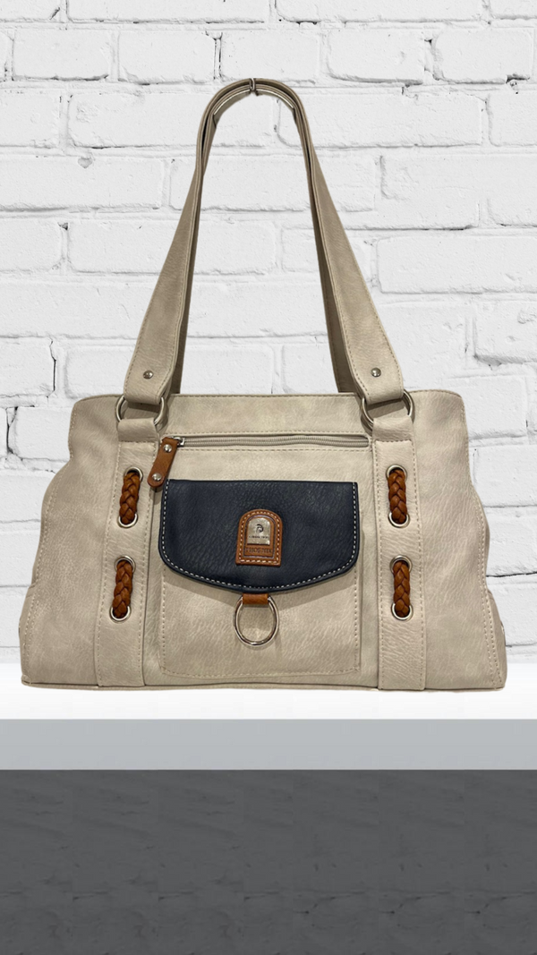 Paula - Braid Detail Stone/Navy Bag
