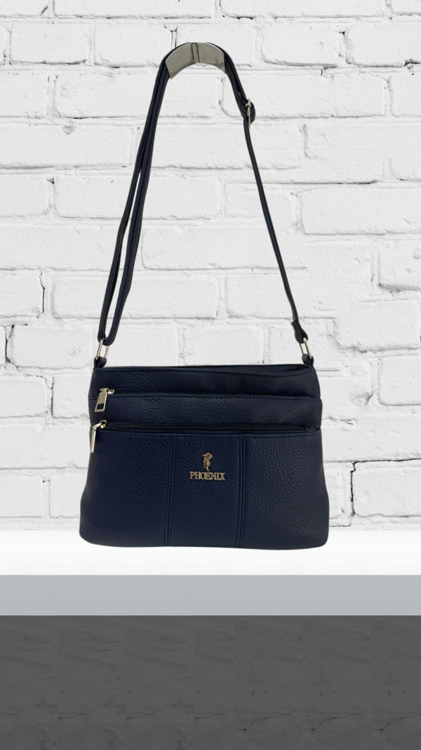 Allie - Three Zip Plain Navy Bag