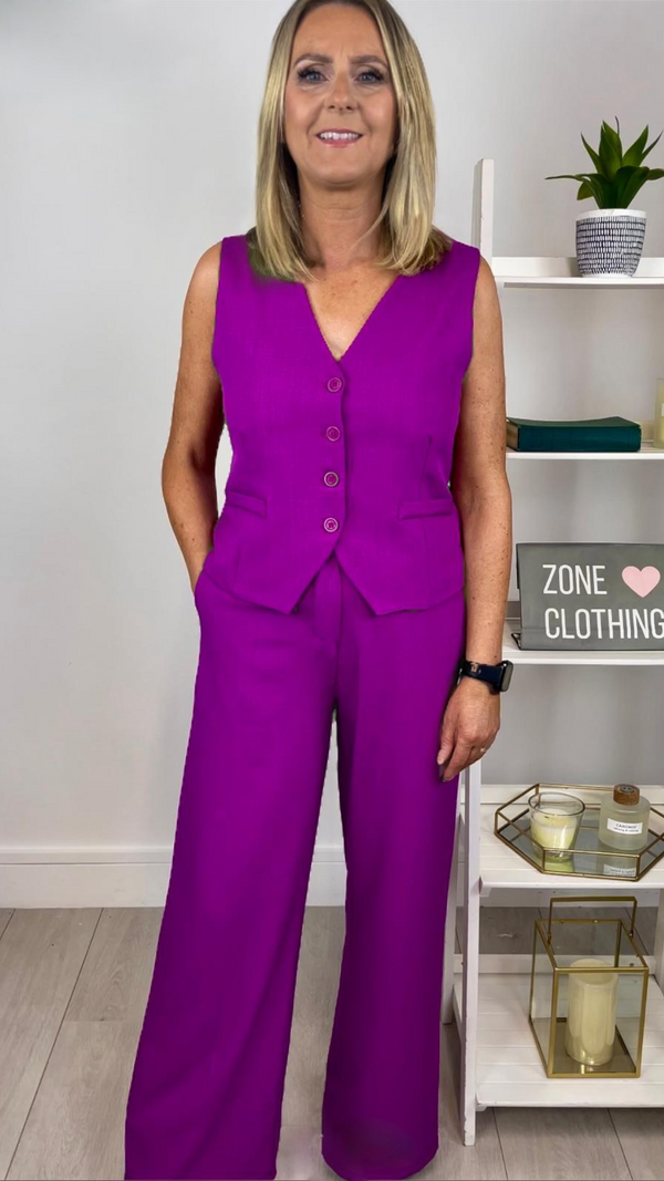 Zara - Magenta Waist Coat trouser Suit