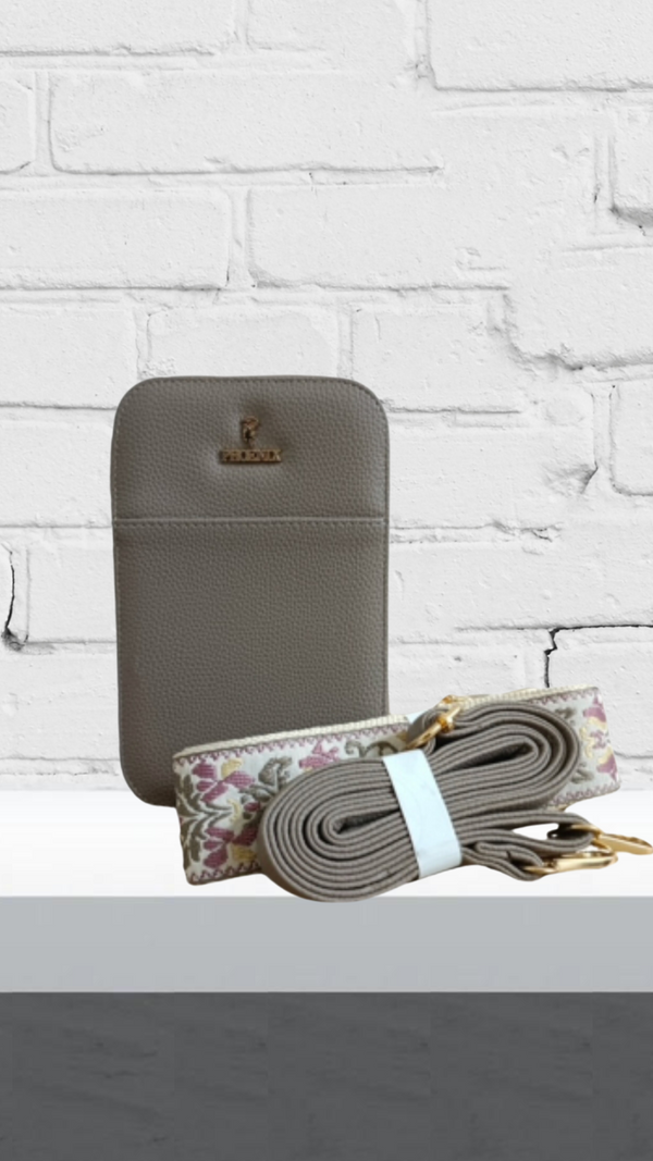 Beth - Double Zip Phone Bag Taupe