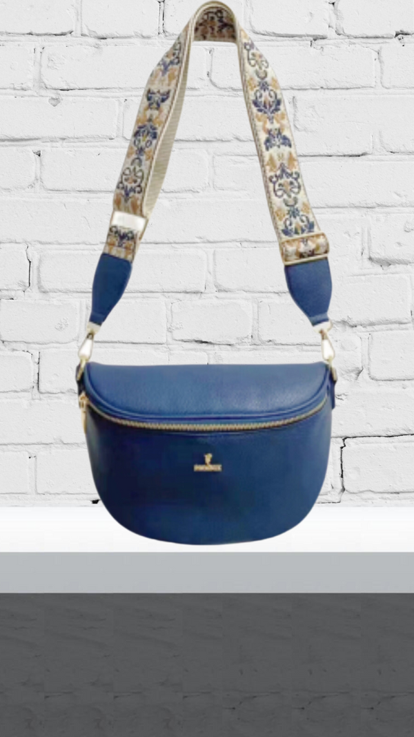 Sophie - Navy Pouch Bag with Print Strap