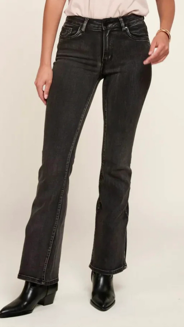 Fran - Charcoal Toxik Stretch Kick Flare Denims