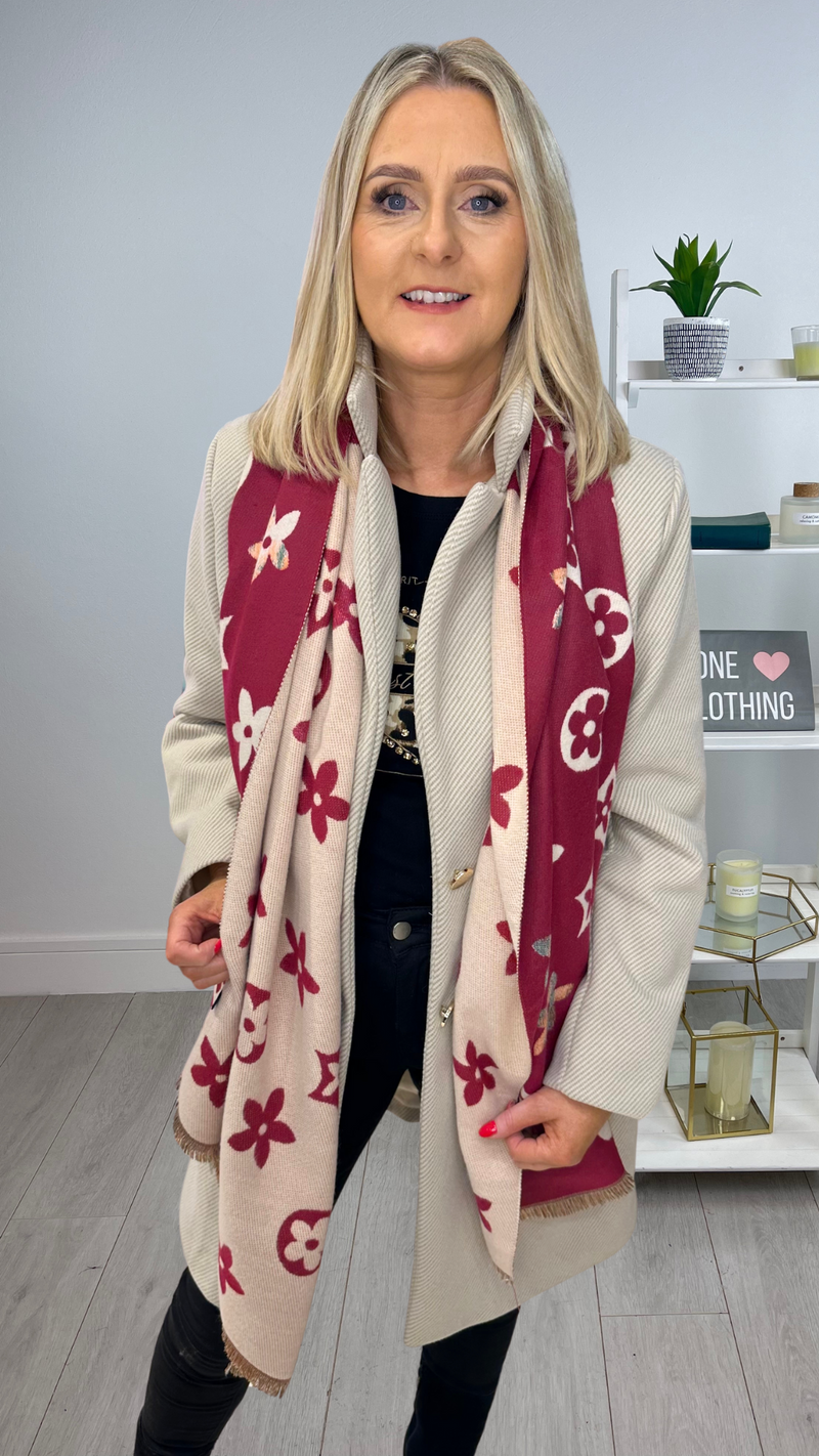 Kelda - Wine Monogram Scarf