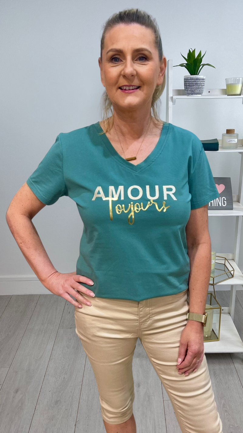 Toni - Green V Neck Amour T-shirt