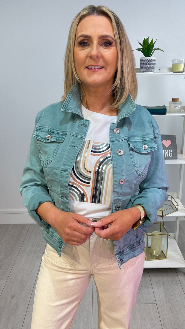 Evie - Green Stretch Denim Jacket