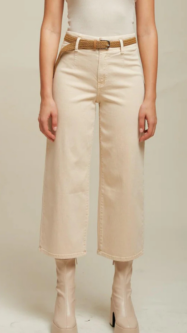 Claudia - Toxik Cream Belted Cropped Denims