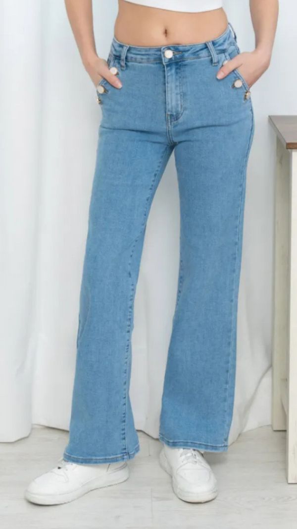 Naomi - Blue Denim Button Pocket Denims