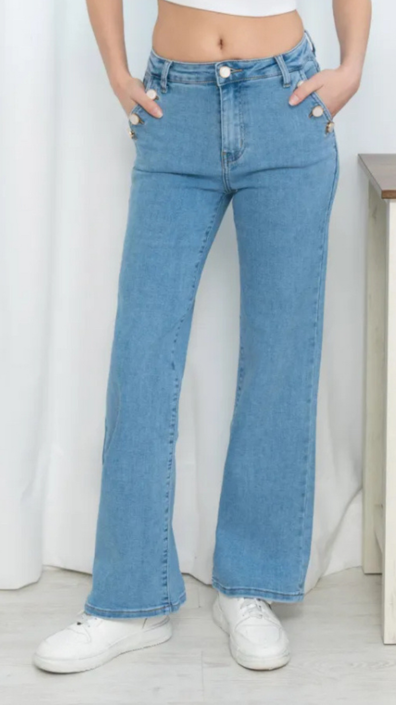 Naomi - Blue Denim Button Pocket Denims