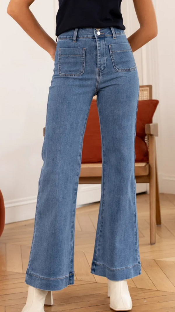 Madison - Blue Pocket Stretch Flares Short Length