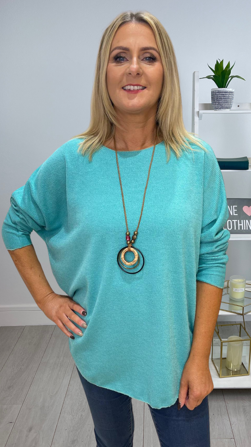 Lucia - Tiffany Green Knit Necklace Top