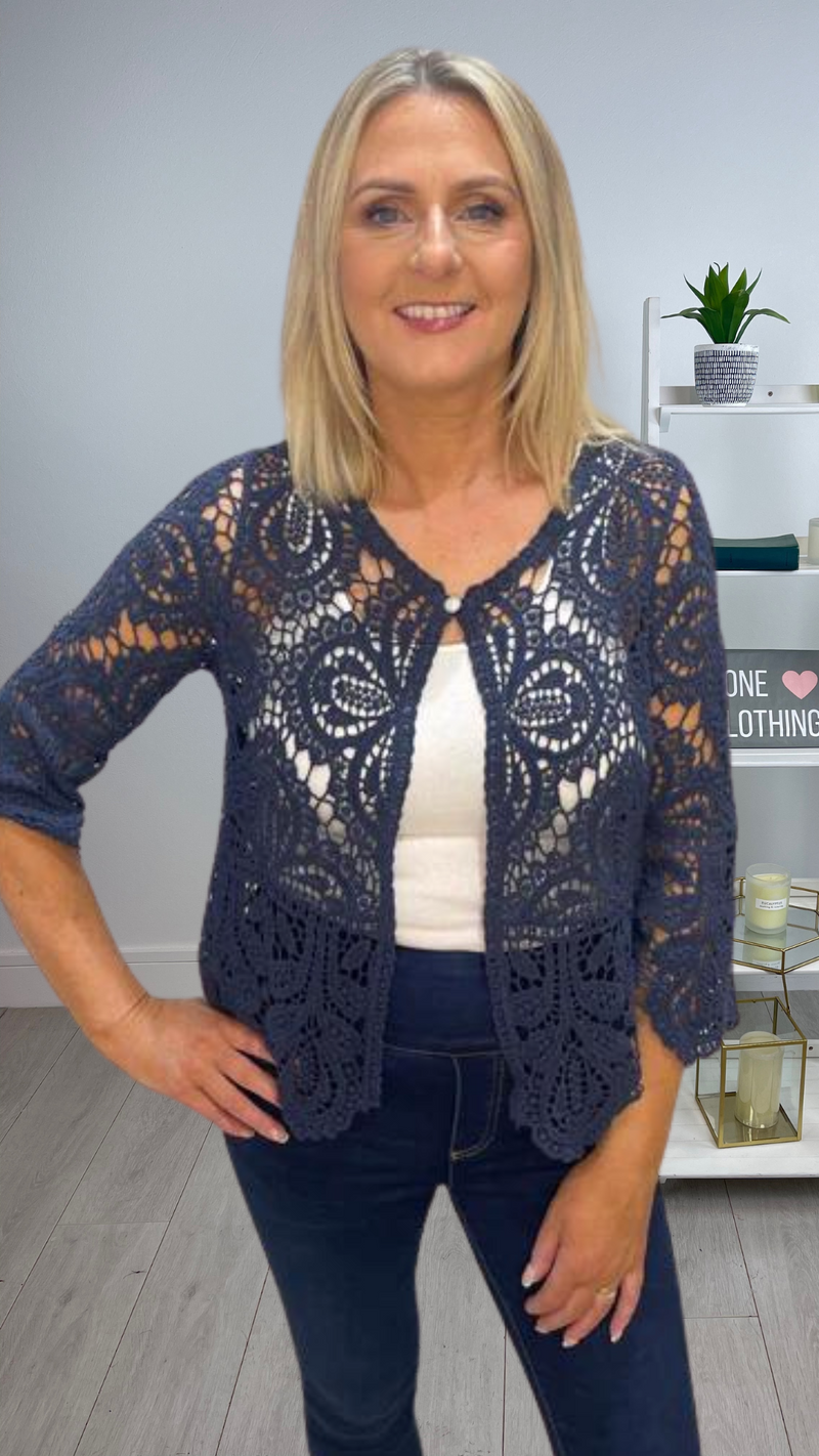 Alice - Navy Crochet Cardigan