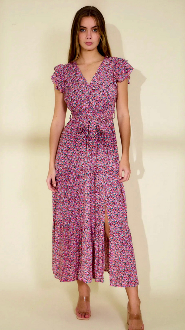 India - Pink Ditsy Print Midi Dress