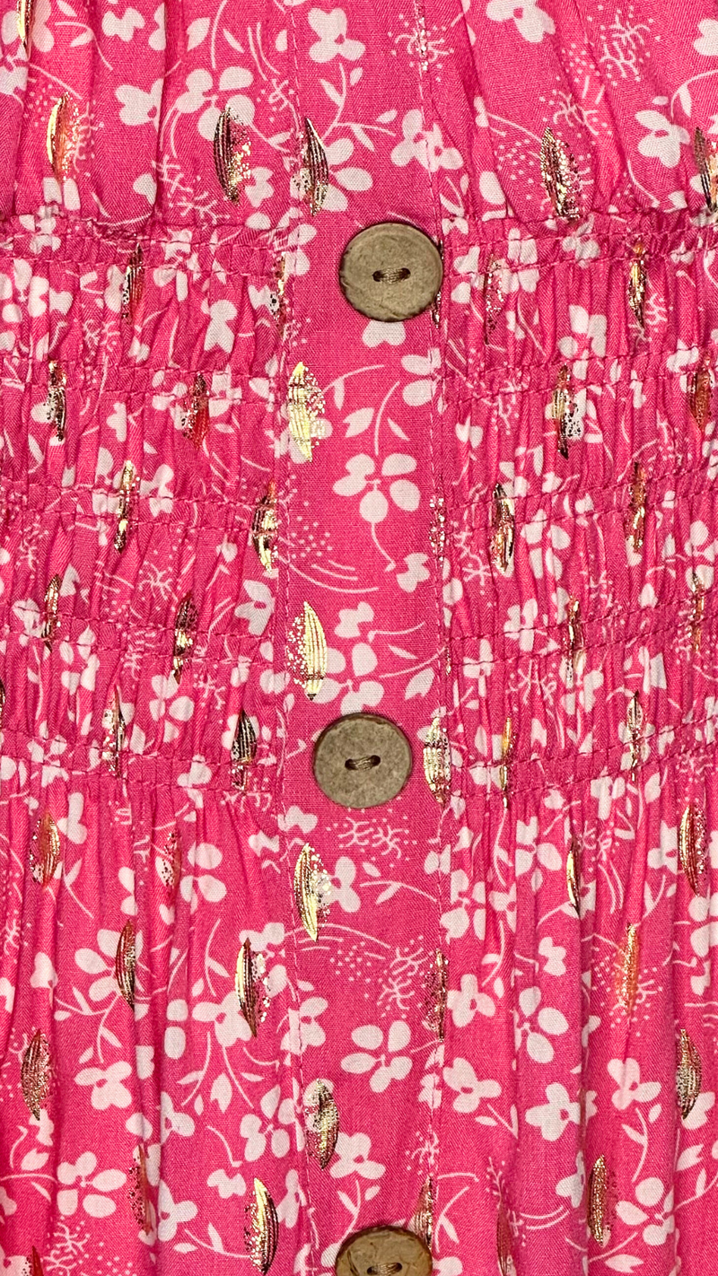 Trudie - Candy Pink /White ditsy Print Button Midi Dress