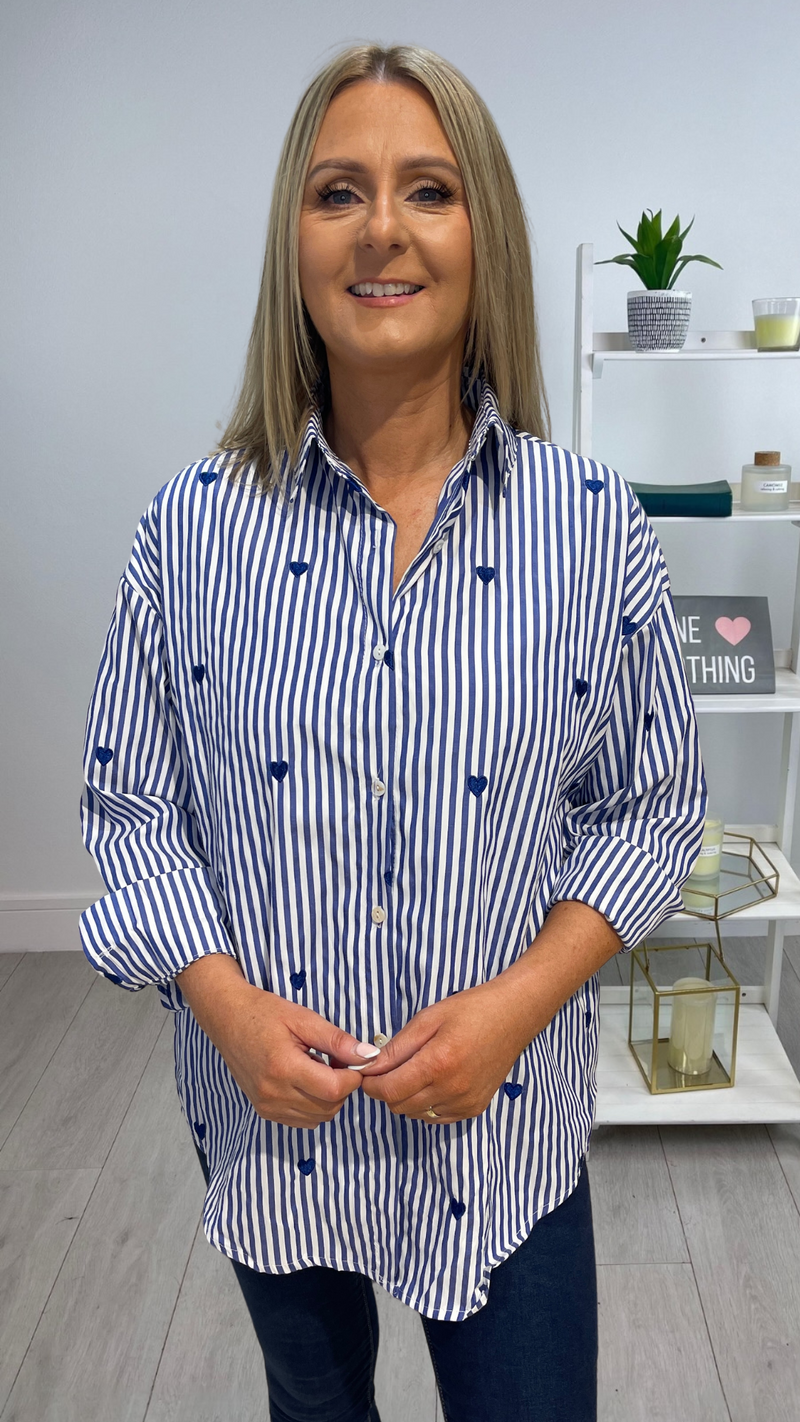 Kim - Blue  Heart Stripe Shirt