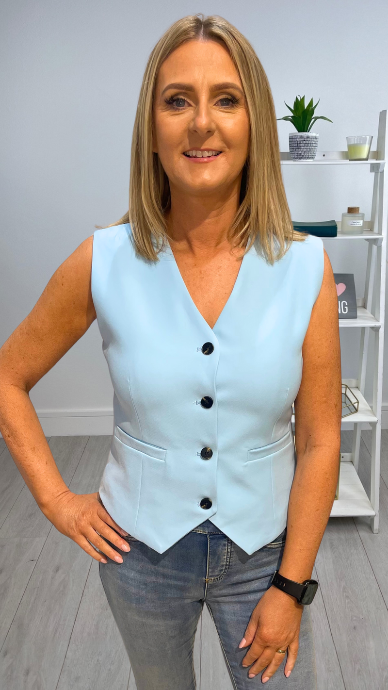 Kate - Light Blue Button Front Waistcoat