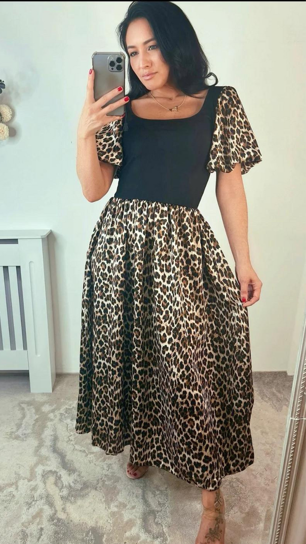 Carla - Animal Print Contrast Midi Dress