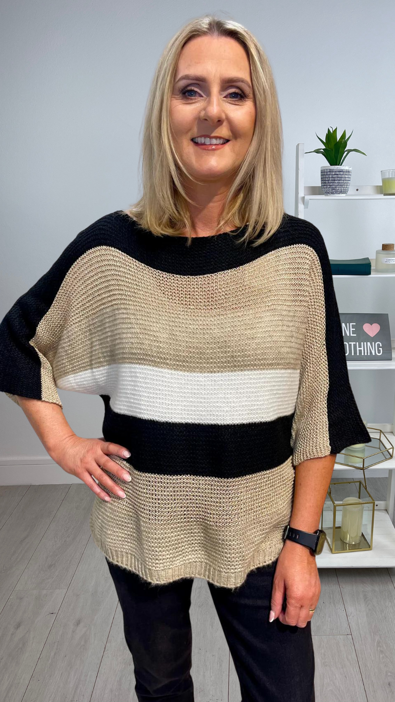 Jackie -Black/Taupe Stripe Knitwear