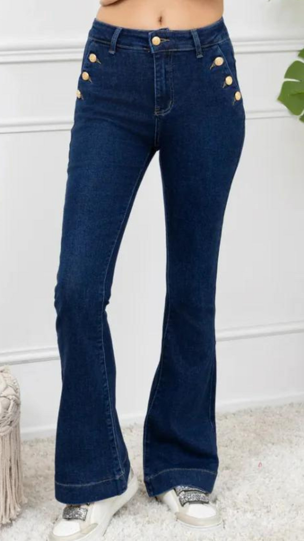 Lee- Dark Blue Button Pocket Stretch Jeans