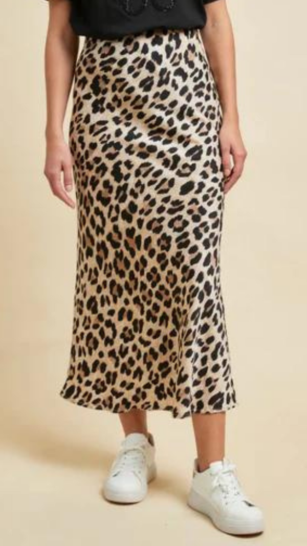 Mollie - Animal Print Satin look Skirt