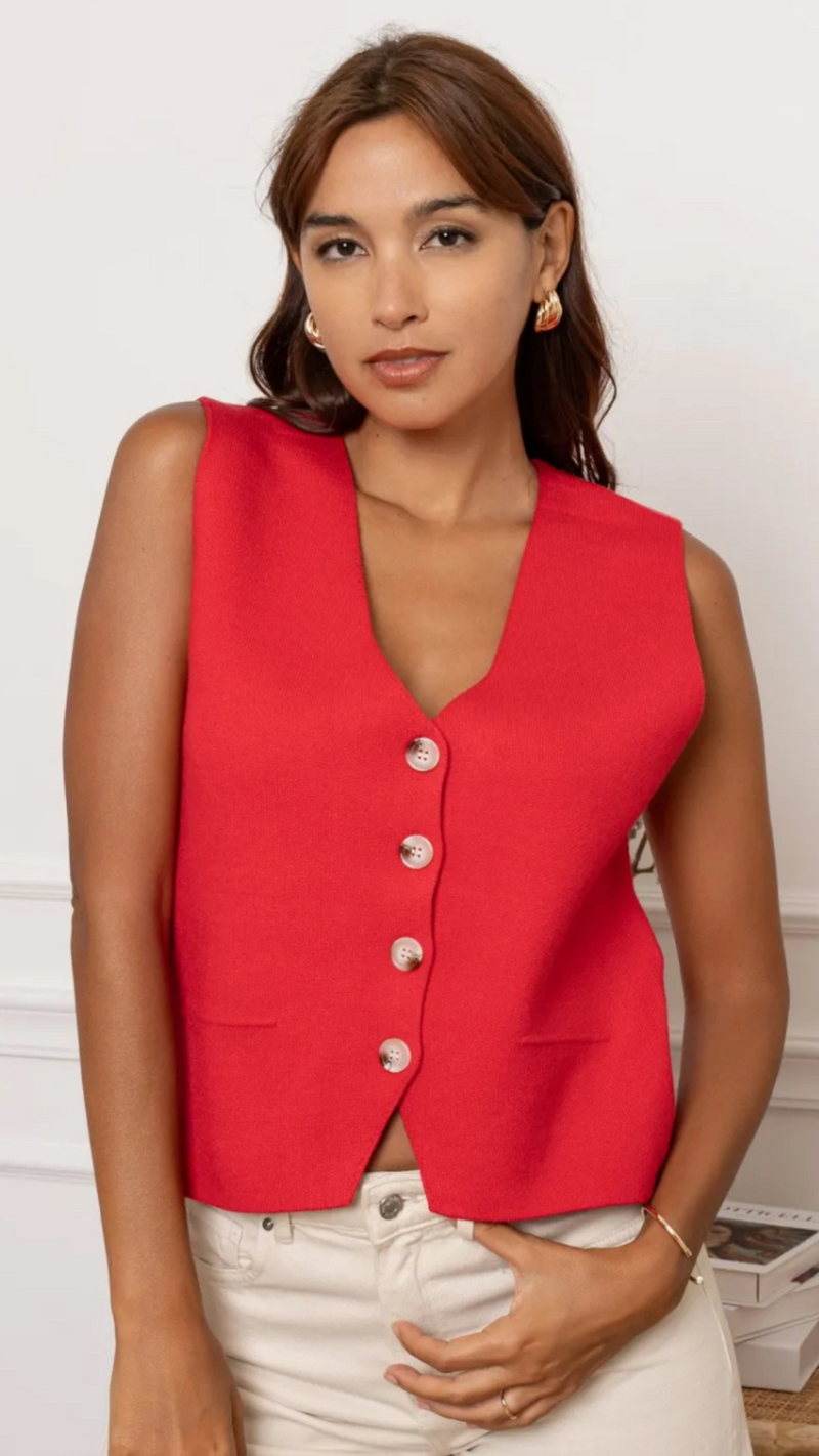 Sam - Red Button Knit Waistcoat