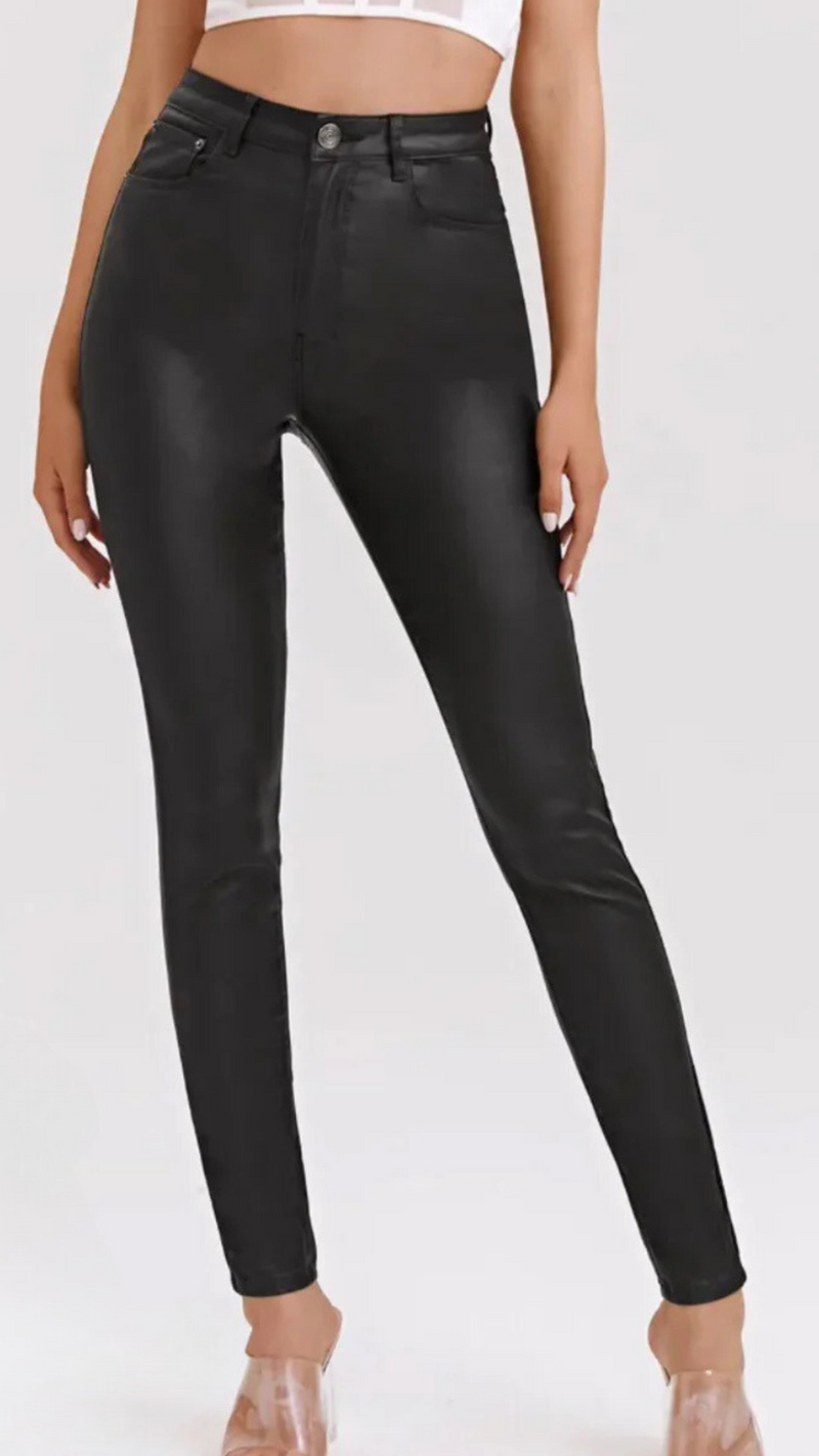 North - Black High Waist Faux Leather Jeans