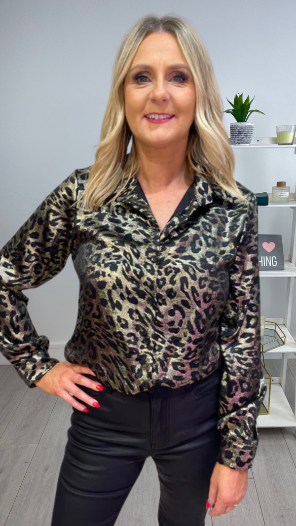 Mia - Metallic Leopard Print Shirt