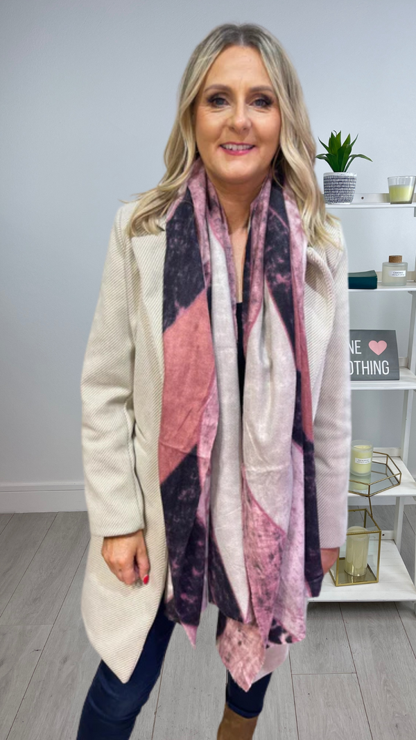 Bernie - Pink/Beige Print Winter Scarf