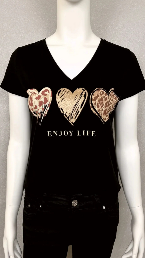 Ada - Black Leopard Heart Graphic Tee