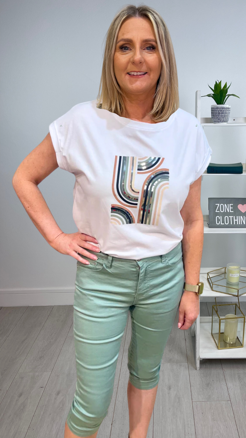 Melanie - Sage Cotton Mix Capris